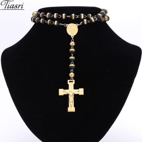 Tiasri Necklace For Women Jesus Cross Pendant For Ladies Sweater Chain Stainless Steel Bead Collar Choker Jewelry Gift Wholesale