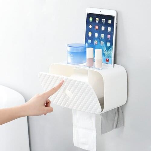 Waterproof Tissue Box Wall Mount Paper Holder Bathroom Toilet Tissue Storage Box Napkin High Capacity Storage Box Shelf