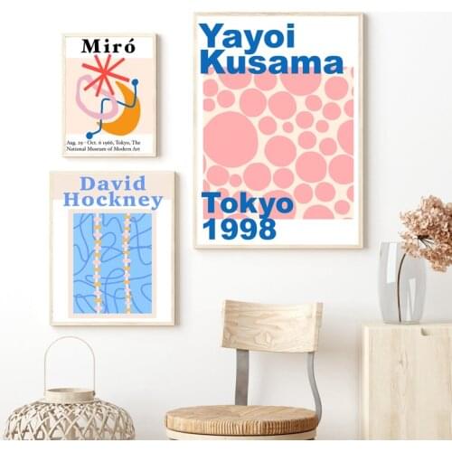 Yayoi Kusama, Hockney, Miro Abstract Painting Posters and Prints Gallery Exhibition Canvas Painting Wall Art Pictures Home Decor