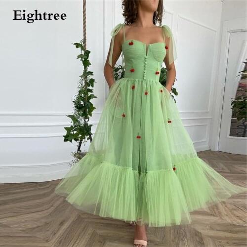 Green Litttle Cherry 2021Tulle Sleeveless Spaghetti Short Weeding Party Dress Gowns A Line Sweetheart Formal Night Evening Dress