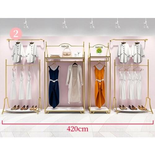 Iron fashion wrought iron gold womens clothing store shelves floor-standing high-end hanging clothes rack dedicated double clot