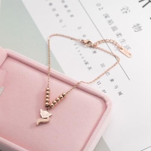 YUN RUO Fashion Fox Anklet Chain For Woman Girl Party Gift Rose Gold Color 316L Stainless Steel Jewelry Not Fade Dropshipping