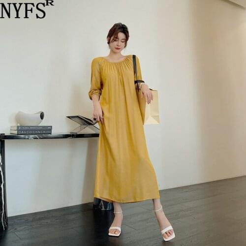 NYFS 2021 Korean New Summer dress Loose Woman Dress Vestidos robe ete Elbise Fashion Solid Long Dress