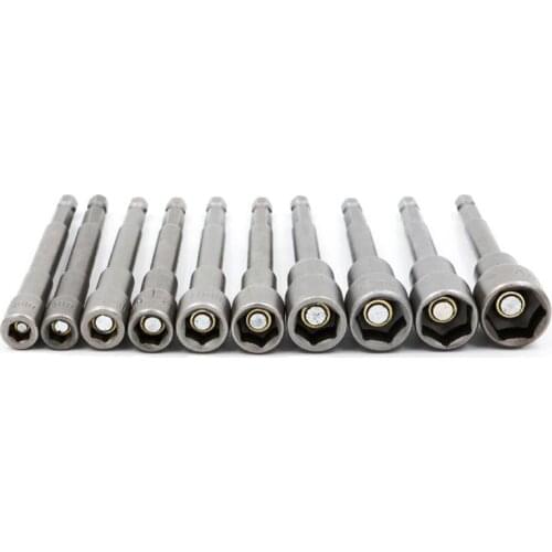 10Pcs/set 1/4" 100mm 5.5-14mm Socket Head Bit Set S2 Alloy Steel Magnetic Electric Drill Hexagonal Shank Bits Power Driver Tools