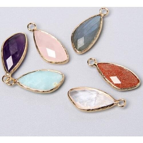 2pcs Quality Natural Blue Pink Labradorite Amethysts Crystal Stone Pendant Charm For Necklace Earring Jewelry Making Accessories