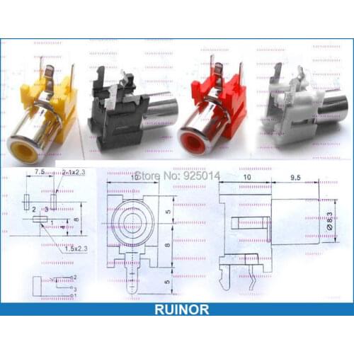 20PCS 3pin 4 color Copper RCA Socket Jack with Switch FOR AV Amplifier Video TV