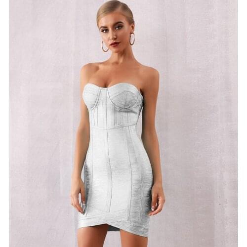 2021 Summer New Celebrity Evening Party Sleeveless Strapless Bodycon Dress Women Sexy Nightclub Mini Dresses Vestidos Blue White