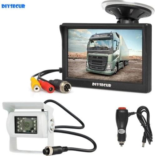 DIYSECUR 5" HD Reverse Rear View Car Monitor Waterproof CCD Night Vision Backup Camera Bus Truck Car Camera free Car Charger