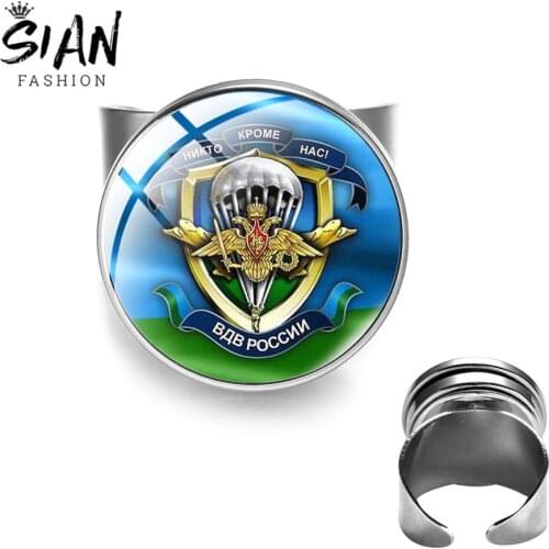 SIAN Classic Russian Airborne Air Force Metal Open Ring Airborne Troops Art Photo Glass Cabochon For Military fans Jewelry Gifts