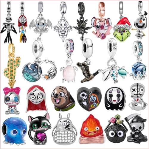 Cartoon Animal 925 Sterling Silver Charm Cheshir Cat Beads fit Original Pandora Charms Bracelet Jewelry Making DIY Gift