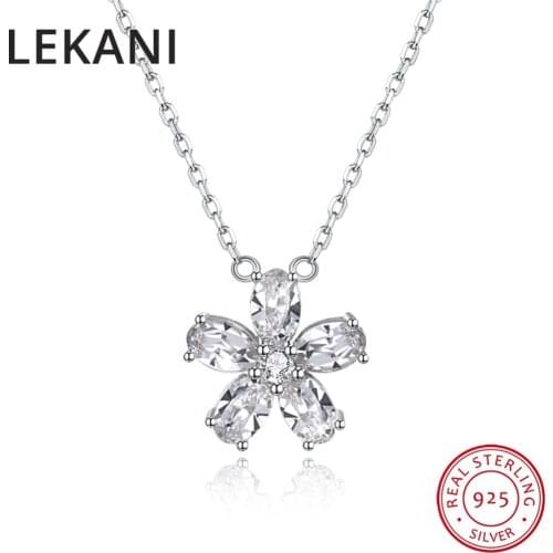 LEKANI Chic Flower Pendants Necklaces For Women Girls Gifts Crystals From Swarovski Fine Jewelry Real S925 Silver Chain Collares
