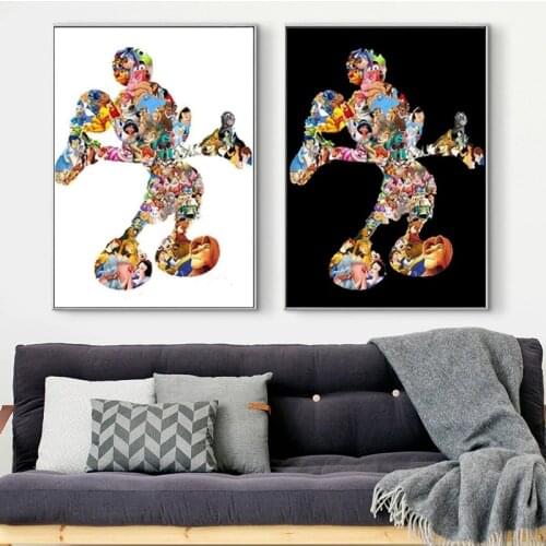 Disney Black and White Mickey and Donald Duck Canvas Painting Classic Posters and Prints Wall Art Picture for Living Room Decor