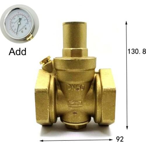 DN50 2" BSPP Female Brass Pressure Relief Vavle Safety Adjustable Mid-Body Width 92mm Max 16Bar With Pressure Gauge