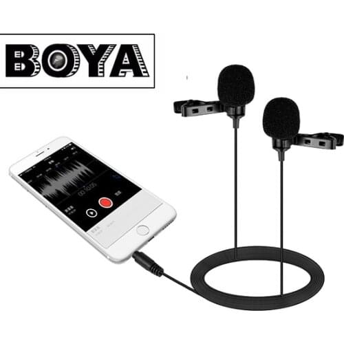 BOYA BY-LM400 Clip-on Dual Omnidirectional Lavalier Mic for Recording Interviews for iPhone Ipad and most of Android Devices