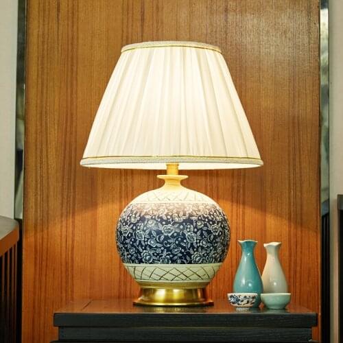 Chinese Elegant Ceramic Table Lamp For Living Room Bedroom Bedside Lamp Study American Light Luxury Home Decoration Night Light