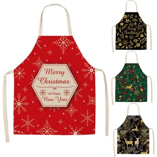 Santa Claus Red Green Black Adult Apron Merry Christmas Kid Gifts Cotton Linen Bib Kitchen Cooking Accessory Home Cleaning