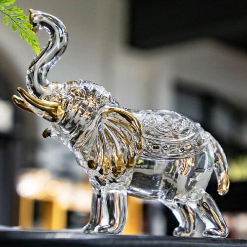 H&D Feng Shui 4.5"(H) Crystal Thai Elephant Statue with Trunk Up Wealth Lucky Figurine Home Office Decor Housewarming Gift