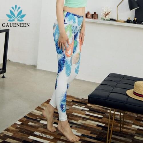 GAUENEEN Colorful Feather Printed Sports Leggings Women High Waist Yoga Pants Gym Running Leggings Fitness Tights Tracksuit