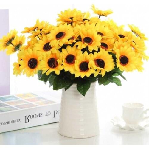 Artificial Sunflower 7-Head Realistic Lovely Silk Sunflower Artificial Flower Home Ornaments Festival Party Wedding Decoration