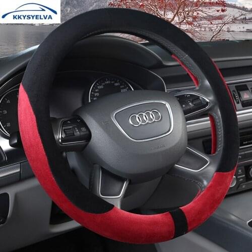 KKYSYELVA Car steering wheel cover Winter Red Steering Wheels Interior Accessories Auto Steering-wheel Covers Car Styling