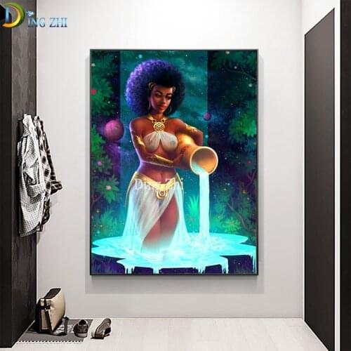 Full Drill Square/Round Diamond Paintings Sexy African Woman Aquarius Clay Pot Diamond Embroidery 5D Diy Beaded Artwork
