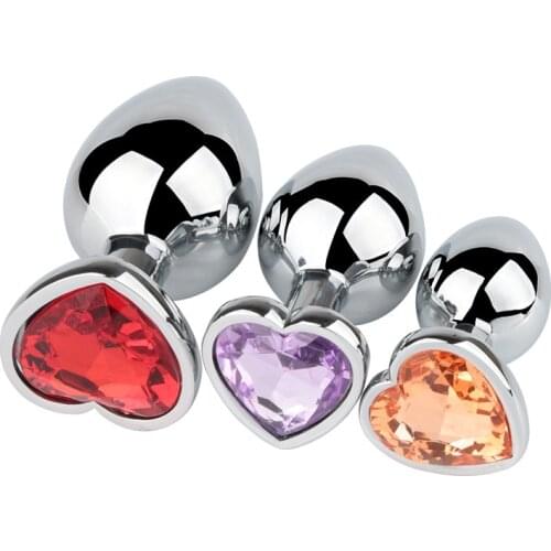Metal Butt Plug 3PCS/Package Heart Anal Beads Stimulator Stainless Steel Crystal Jewelry Smooth Touch Anal Adult Women Sex Toys