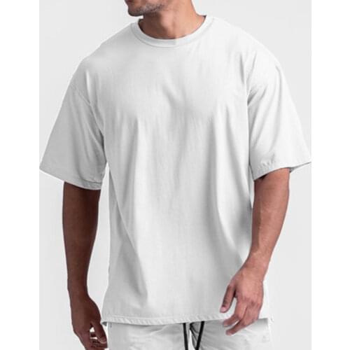 2021 Short-Sleeved T-Shirt Mens Trend Half Round Neck High Street Split Solid Color Drop Shoulder Summer New Style