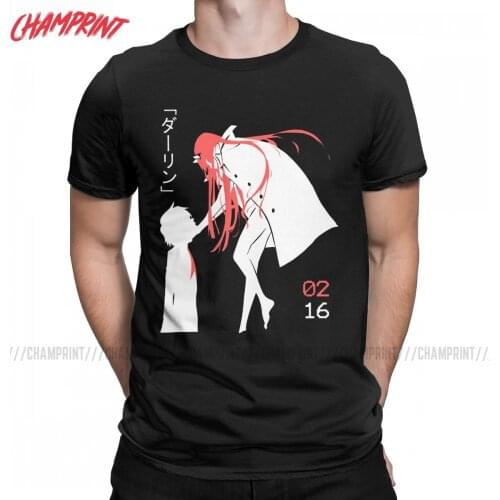 Darling In The Franxx Zero Two T-Shirts for Men Anime Pure Cotton Tee Shirt Round Collar Short Sleeve T Shirts 4XL 5XL 6XL Tops