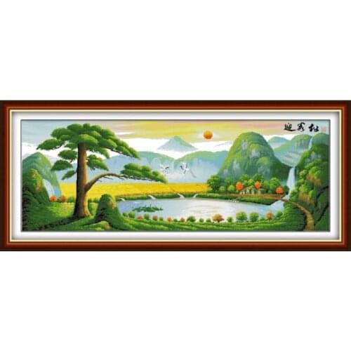 Guest-greeting pine(6)(auspicious sign& collecting wealth ) cross stitch kit 14ct 11ct count print canvas stitching embroidery