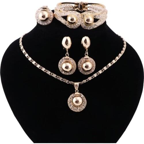 Charming Lady Gold Color Jewelry Elegant Fashion Bridal Wedding Dress Accessories Costume Necklace Jewelry Set