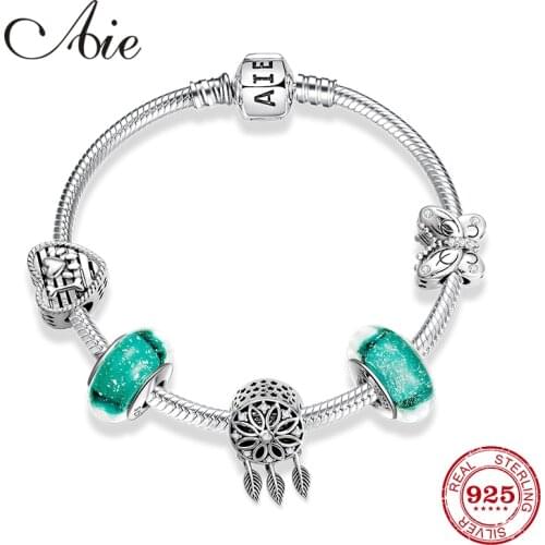 Original springtime new style 925 Sterling Silver butterfly CZ green Glass Beads Women Jewelry Finished Bracelets