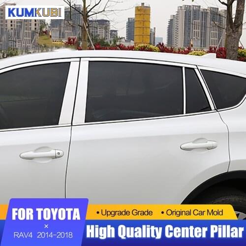 Stainless Steel Window Trim Center Pillars B+C Pillar Cover Trim Car Styling 10pcs For Toyota RAV4 RAV 4 Accessories 2014-2018