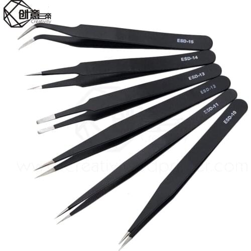 1-6PCAnti-static ESD Stainless Steel Tweezers Maintenance Tools Industrial Precision Curved Straight Tweezers Repair Tools 2019