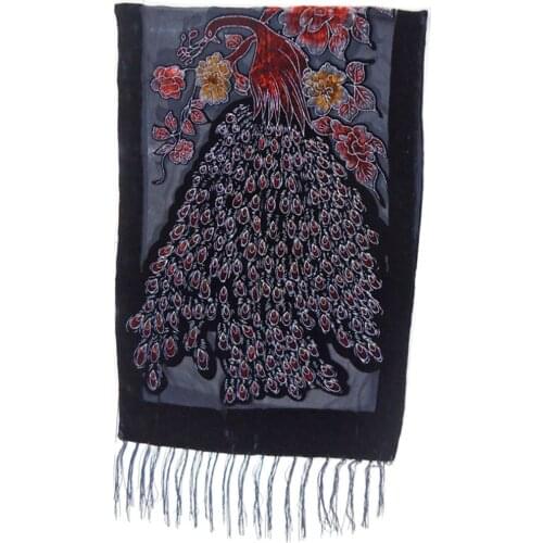 Luxury Peacock Scarf Winter Women Printed Silk Velvet Burnout Scarf Shawl For Wedding USA Hot Party Ponchos