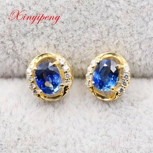 Xinyipeng18K yellow gold inlaid natural sapphire studs for women Beautiful modelling