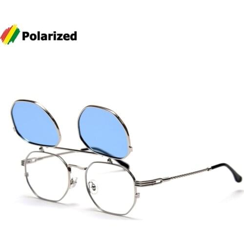 JackJad Vintage SteamPunk Style Polarized Tint Ocean Lens Sunglasses Flip Up Clamshell Design Sun Glasses Oculos De Sol S31610