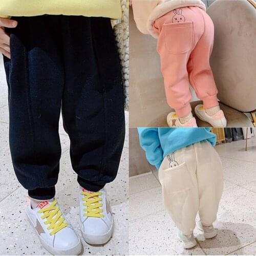 2019 winter new girl boy velvet warm PP pants cartoon casual long pant baby kids trousers children clothes