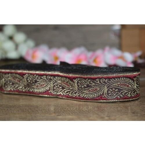 10yards/lots Woven Jacquard Ribbon 2.5cm red background gold Geometric pattern IS-3101