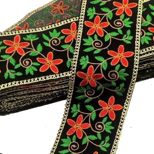 1 Yards Vintage Ethnic Embroidery Woven Jacquard Ribbon Trims Flowers for Clothing Accessory