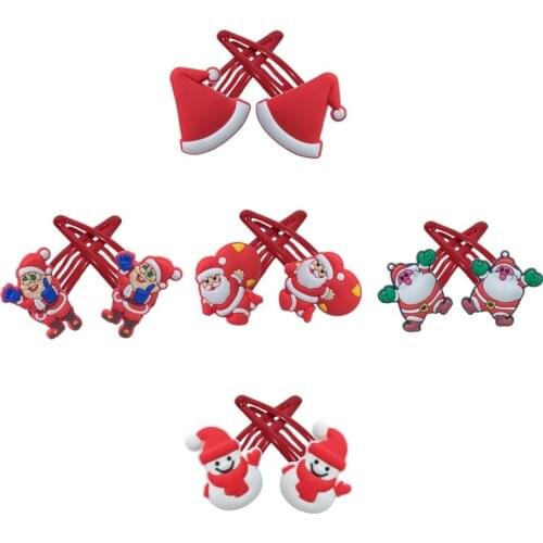 1pair Cute Christmas Hair Clips Hairpins for Girls Red Hair Accessories Snowman Hair Barrettes Hair Ornament Kids Xmas Gift