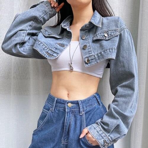 Womens jeans jacket fashion personality leisure commuting washed short summer new loose tooling denim jacket jacket women