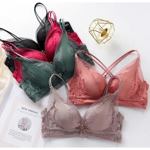 Wasteheart Green Sexy Women Fashion Wireless Lace Bow Soft Padded Bras Push Up Bras Bralette Cup A B Underwear Female Bras