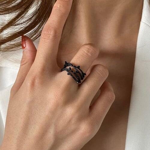 Multi-layer Branch Cross Leaf Ring for Women Simple Retro Black Open Resizable Index Finger Ring Fashion Trend New 2021