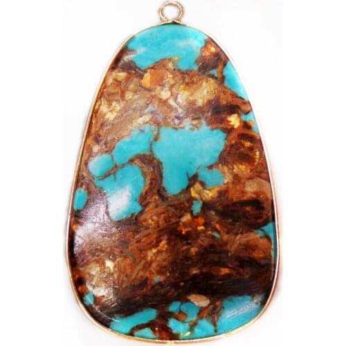 1Pcs 52x30x5mm Wholesale Blue Sea Sediment Jasper & Pyrite Teardrop Pendant Bead DIY Handmade Jewelry Accessories S840