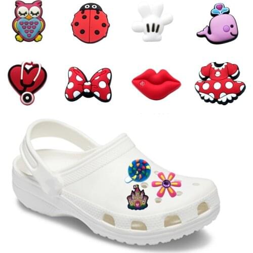 1PCS Cute Rainbow Lip Flower PVC Shoe Charms Stethoscope High Defined Ladybug Owl Shoe Decorations Ornaments Xmas Gift