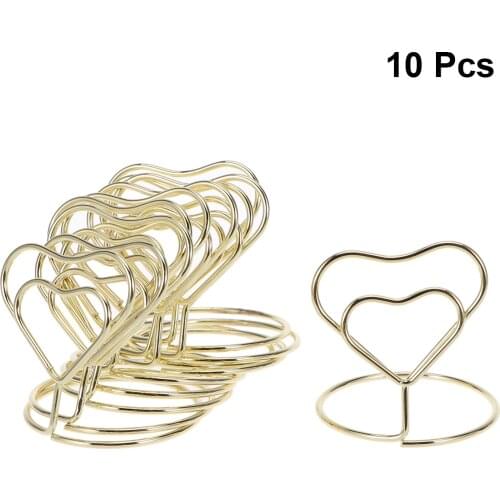 10pcs Heart Shape Place Memo Card Holder Lovely Wire Table Number Holders with Base for Wedding Banquet Party Decorations