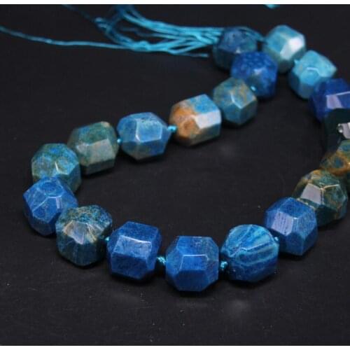 15.5"strand Large Faceted Nuggets Blue Coral Jades Loose Beads,Natural Chrysanthemum Agates Cut Nugget Pendant Jewelry Making
