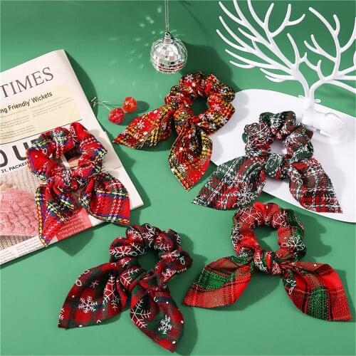 2020 Fashion Christmas Scrunchies DIY Elastic Bow Knot Handmade HeadBands Hair Rope Ponytail Holder Headdress Hair Accessories