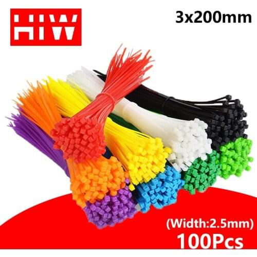 3*200mm cable ties 100pcs/pack Self-locking Nylon wire binding wrap straps 8 color 3*200mm width 2.5mm SGS Certified tie cable