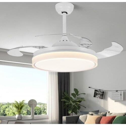 42 Inch Invisible Modern Ceiling Fan with LED Light and Remote, 4 Retractable ABS Blades Fan Chandelier for Bedroom Diningroom